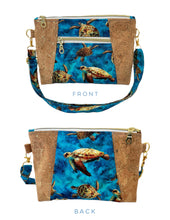 Load image into Gallery viewer, Sea Turtle and Gold Speckled Cork Crossbody Purse/Cosmetic Bag
