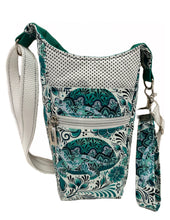 Load image into Gallery viewer, Teal Turtles Crossbody Water Bottle Bag w/Cell Phone Pouch, Zipper Pocket and Key Fob
