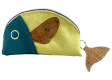 Load image into Gallery viewer, Teal and Yellow Faux Leather Fish Pouch
