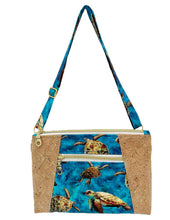 Load image into Gallery viewer, Sea Turtle and Gold Speckled Cork Crossbody Purse/Cosmetic Bag
