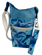 Load image into Gallery viewer, Blue Dolphins Crossbody Water Bottle Bag w/Cell Phone Pouch, Zipper Pocket and Key Fob
