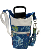 Load image into Gallery viewer, Ocean and Octopus Crossbody Water Bottle Bag w/Cell Phone Pouch, Zipper Pocket and Key Fob
