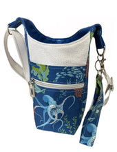 Load image into Gallery viewer, Ocean and Octopus Crossbody Water Bottle Bag w/Cell Phone Pouch, Zipper Pocket and Key Fob
