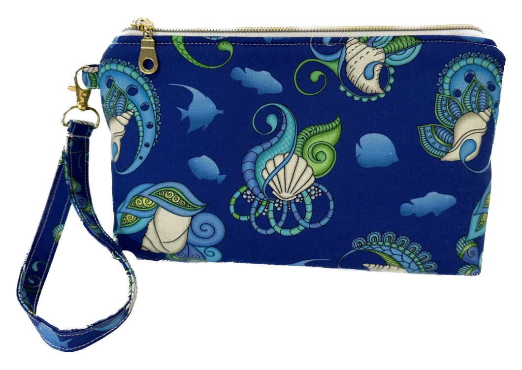 Sea Life and Shells Cosmetic Travel Bag w/Strap
