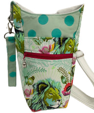 Load image into Gallery viewer, Lions: Crossbody Water Bottle Bag w/Cell Phone Pouch, Zipper Pocket and Key Fob
