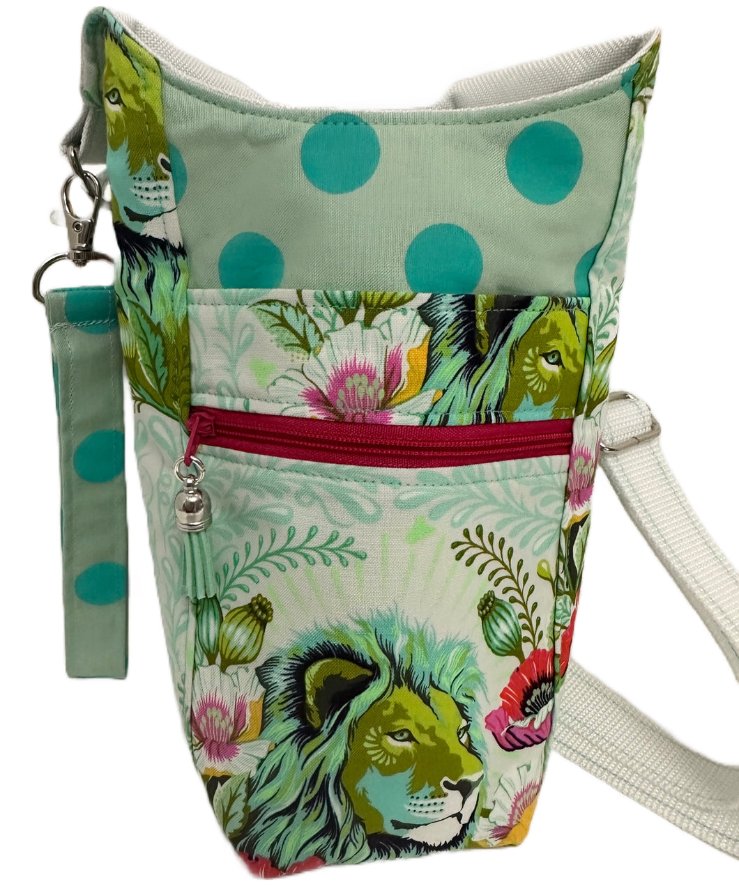Lions: Crossbody Water Bottle Bag w/Cell Phone Pouch, Zipper Pocket and Key Fob