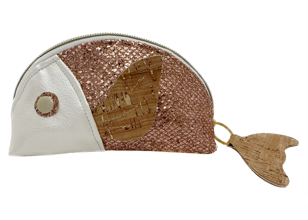 Pink and Pearl Faux Leather Fish Pouch