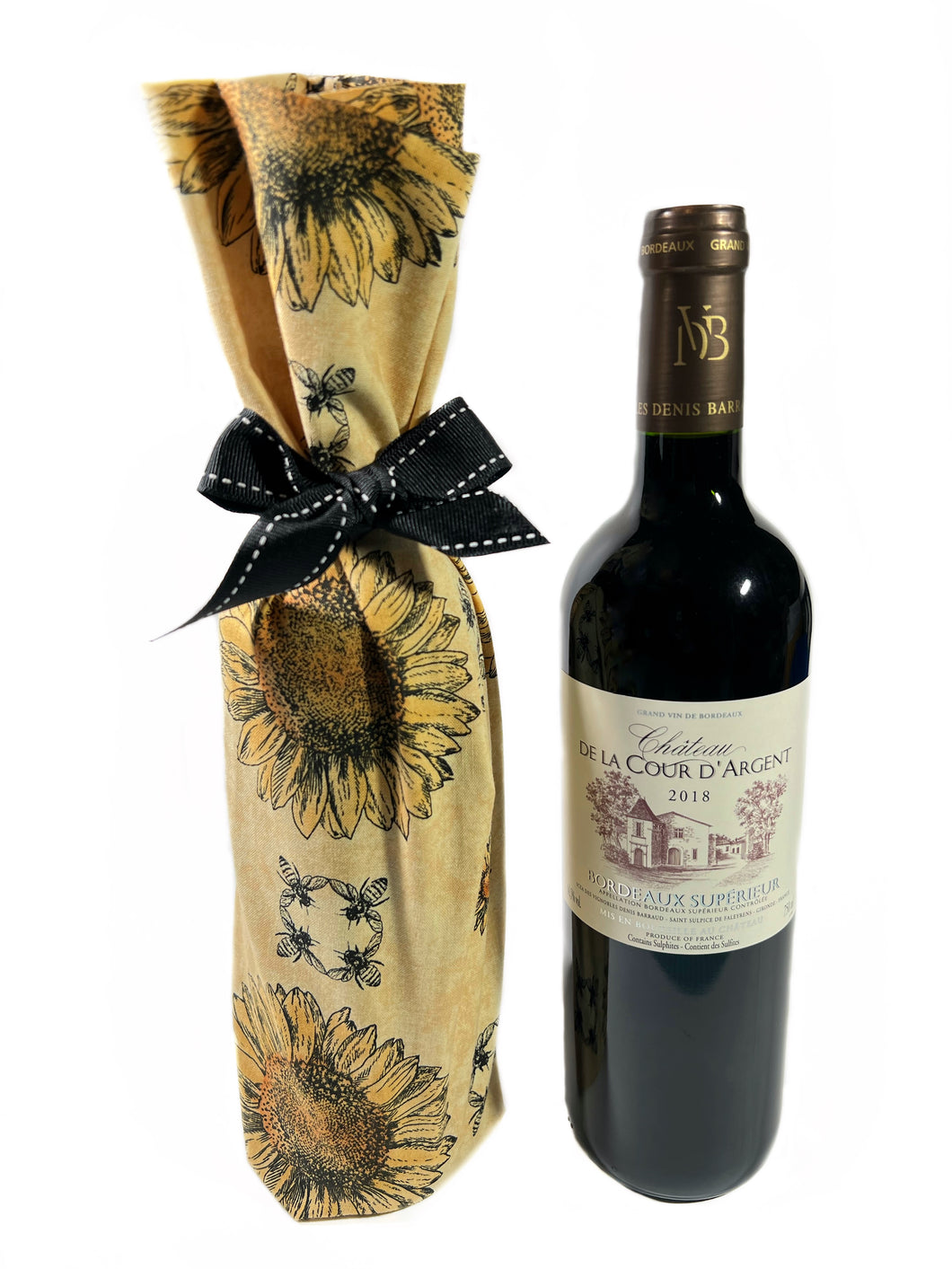 Sunflower and Bees Reusable Wine Bottle Bag