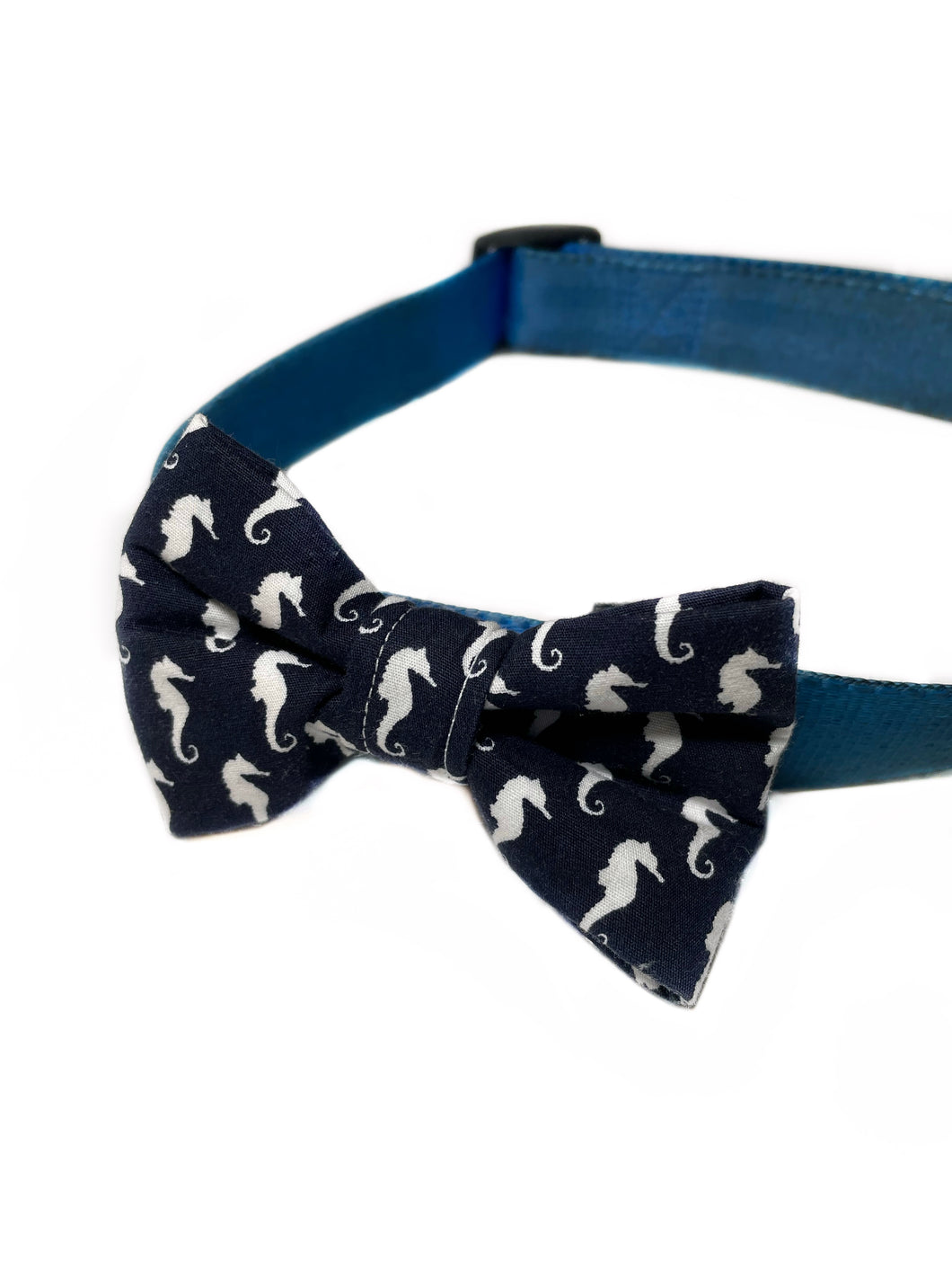 Navy Blue Seahorse Dog Bow Tie